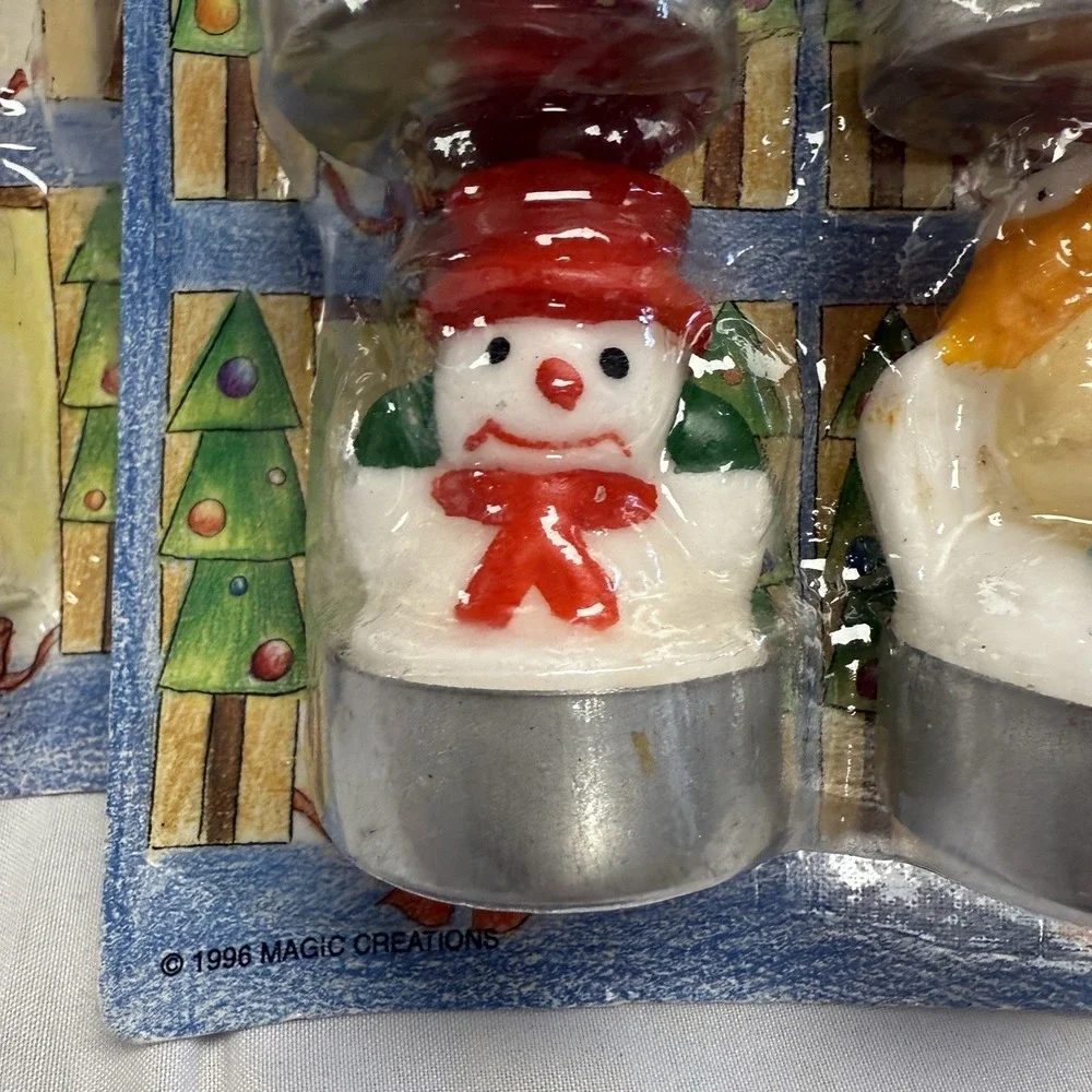 Vintage Set 4 Christmas Tea Light Candles New Old Stock Santa Tree Angel Snowman